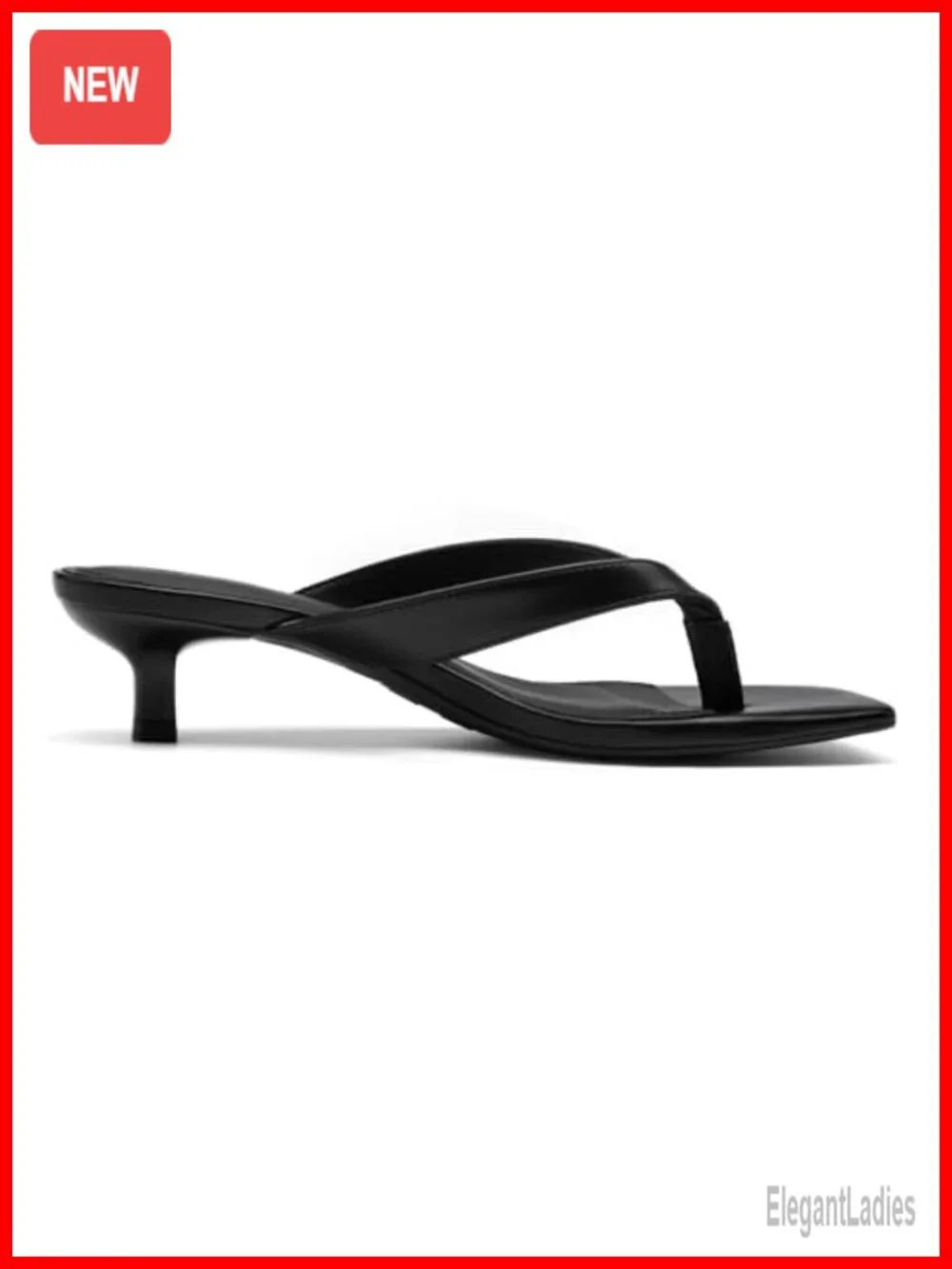 Square Toe Kitten Heel Flip Flop Sandals - Low Heel Slip On Thong Sandals